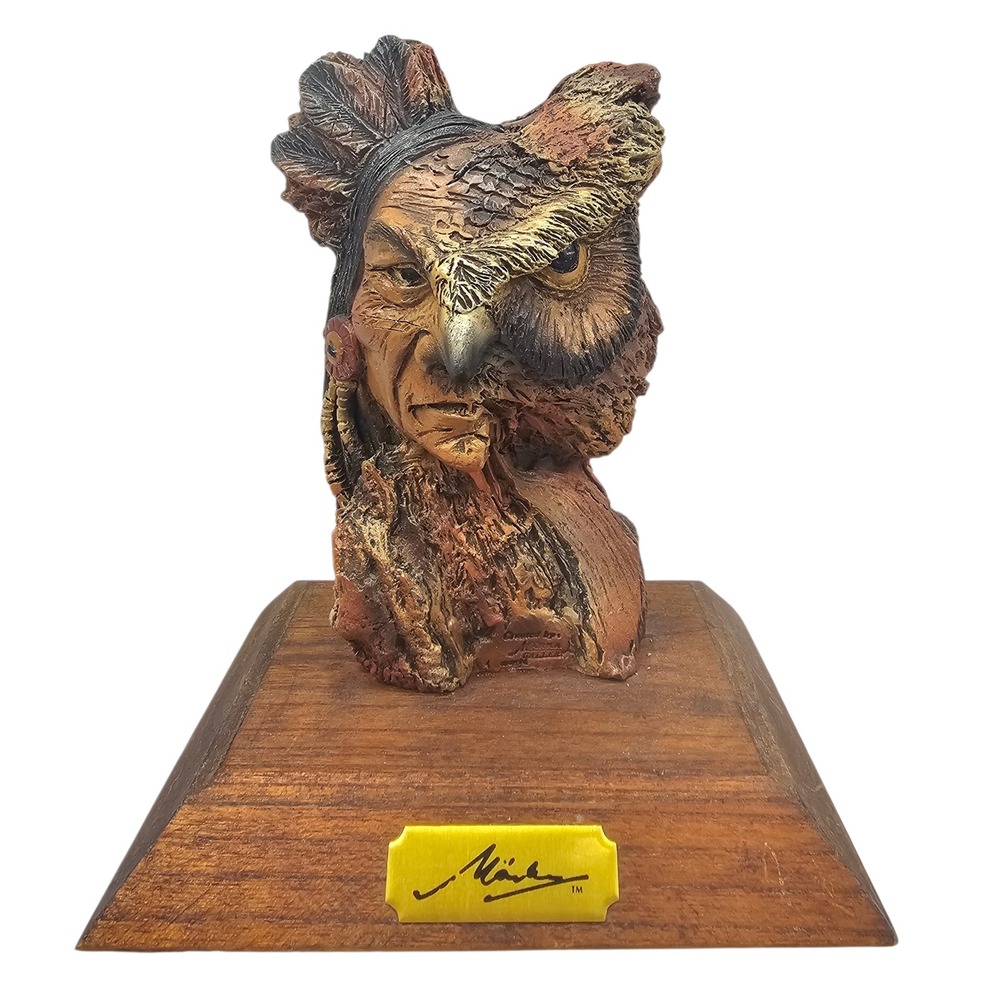 Marna Gallery Native American Owl Spirit Resin‎ Sculpture on Wood Base Decor